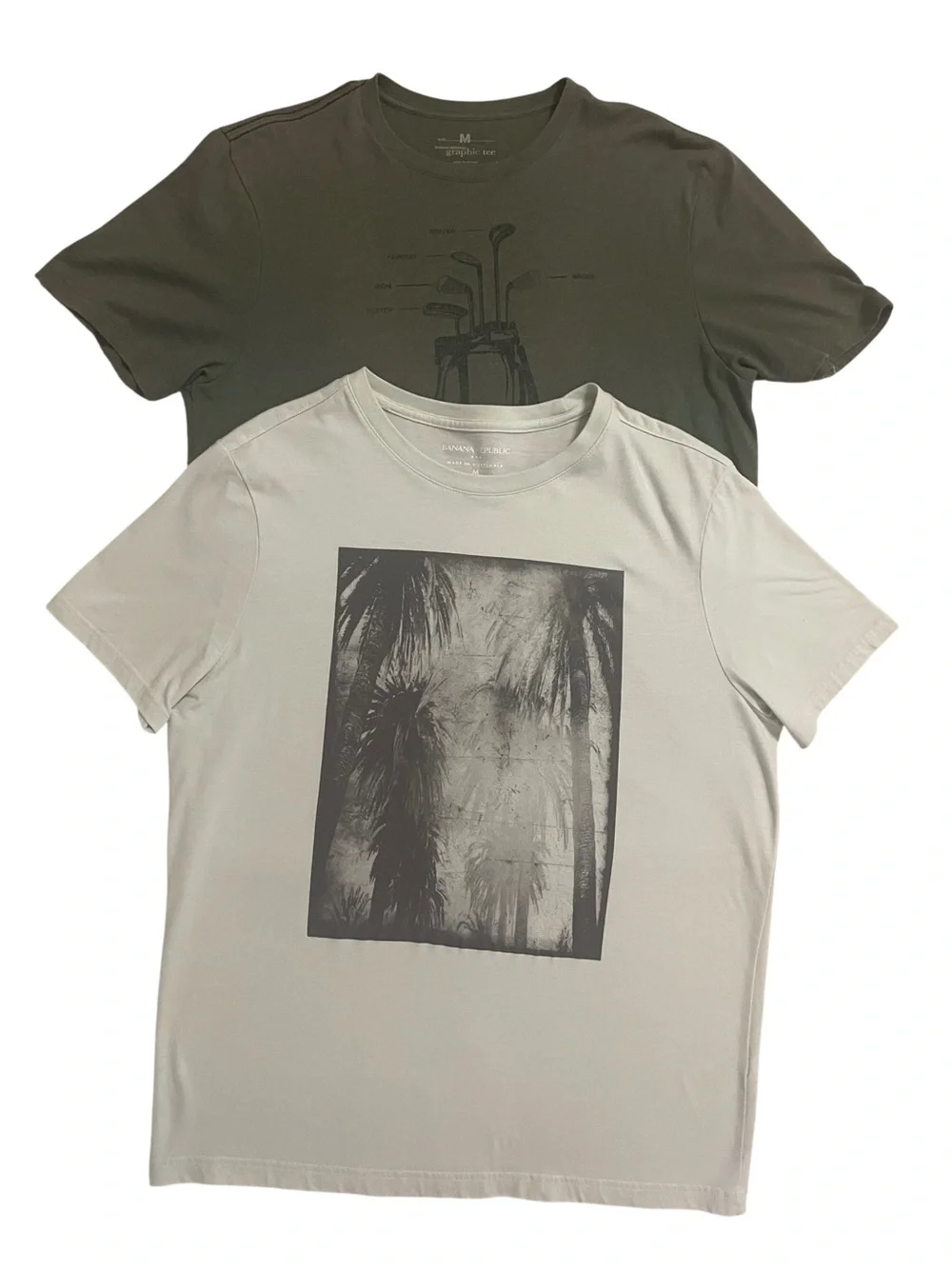 Banana Republic Men M Lot 2 Graphic Tees Golf Palm Tree Casual Athleisure